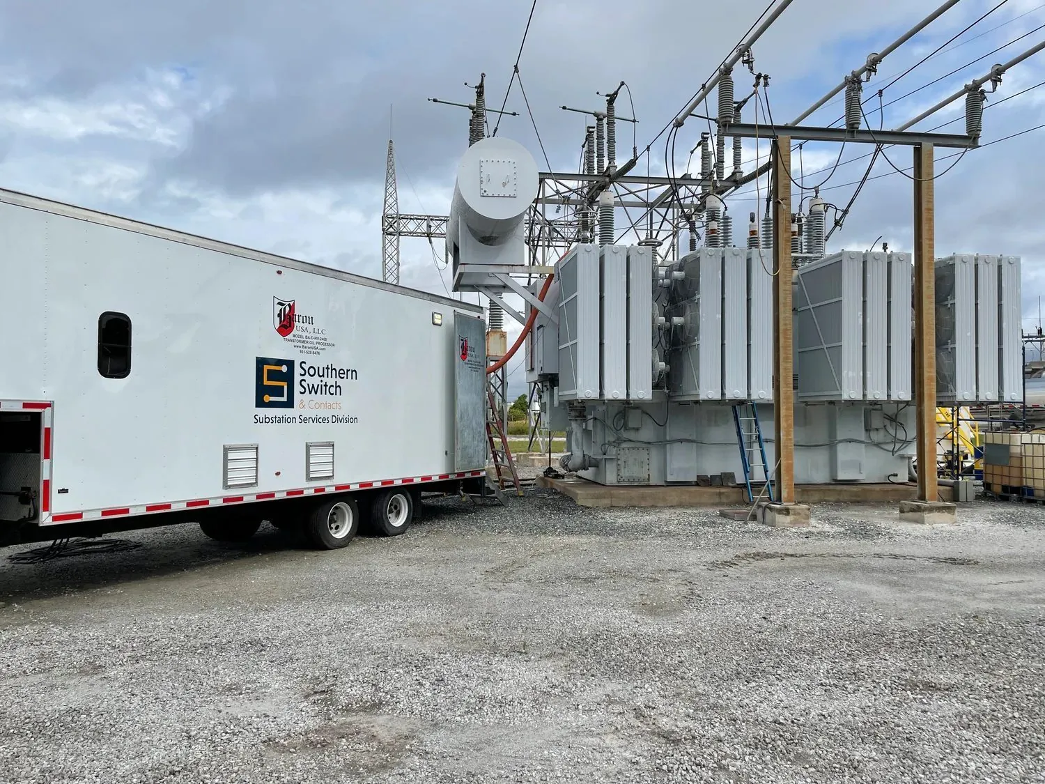 Southern Switch & Contacts Baron oil-processing rig connected to a transformer on site