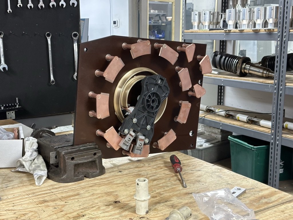 New copper and copper-tungsten contacts machined in-house and installed on the original GE T875 OEM regulator board.
