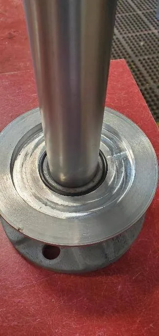 Detail of the layered seal, the Viton O-ring with a machined stainless washer set over it to provide a second barrier against water.