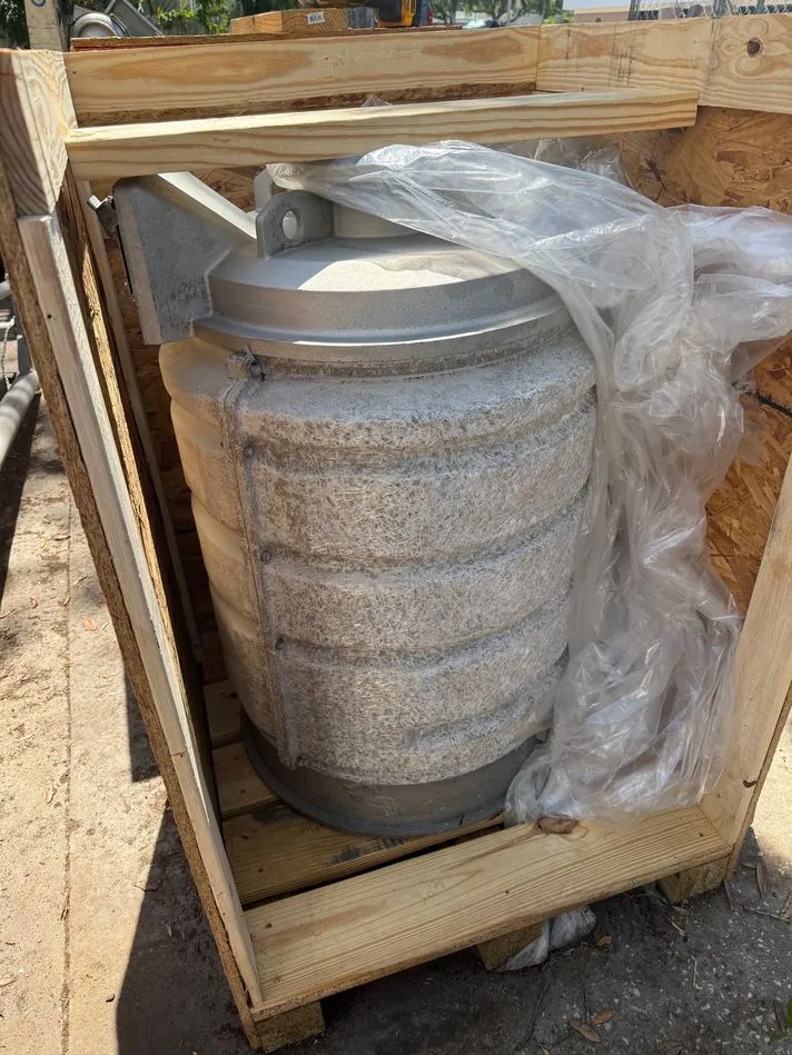 The AHMA mechanism, crated and received at our shop after removal in the field.