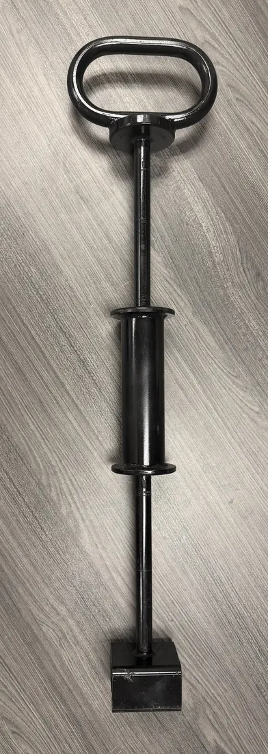 Southern Switch slide hammer through-bolt puller, front view showing D-handle, sliding weight, and bolt-engagement head