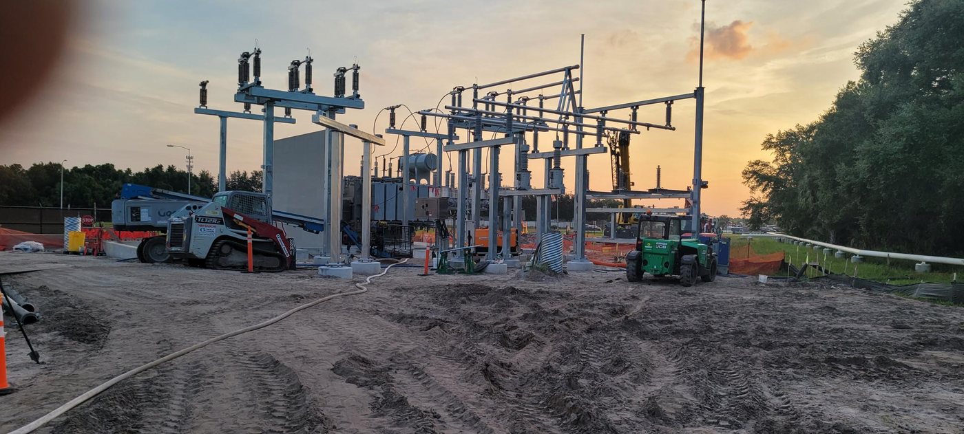 Steel structures erected for the two-bank 69 kV substation.